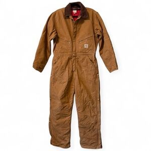 Vintage Carhartt X01 BRN Quilt Lined Duck Coveralls Size 40R Insulated Canvas